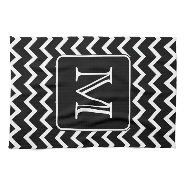 Black and White Chevron with Custom Monogram. Hand Towels