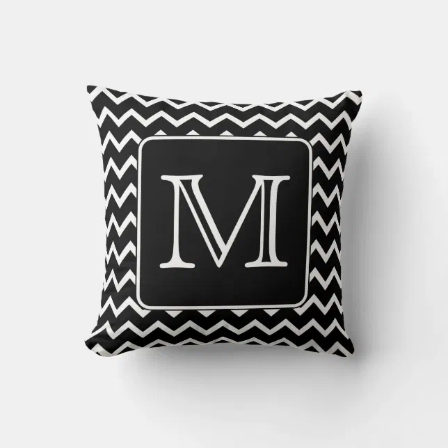 Black and White Chevron with Custom Monogram. Throw Pillow | Zazzle