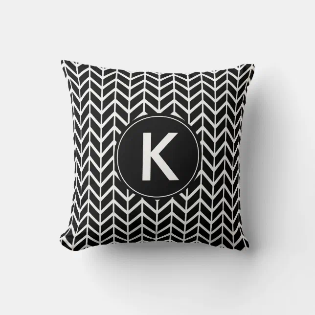 Black and White Chevron with Custom Monogram Throw Pillow | Zazzle