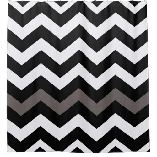 Black and White Chevron With Gray Accent Shower Curtain