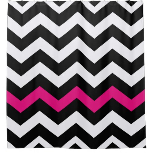 Black and White Chevron With Hot Pink Accent Shower Curtain