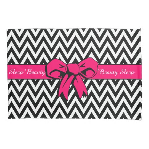 Black and White Chevron with Hot Pink Bow Pillow Case