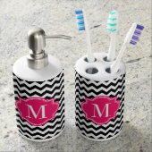Black and White Chevron with Hot Pink Monogram Bathroom Set (Front)