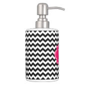 Black and White Chevron with Hot Pink Monogram Bathroom Set (Right)