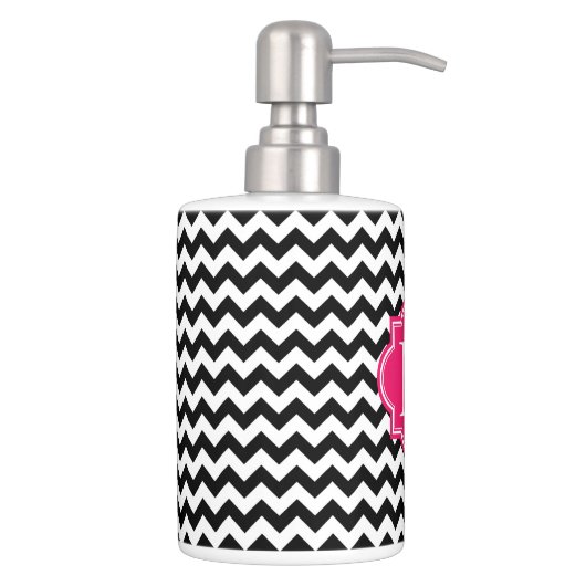 Black and White Chevron with Hot Pink Monogram Bathroom Set (Right)