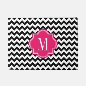 Black And White Chevron With Hot Pink Monogram Doormat by PastelCrown at Zazzle