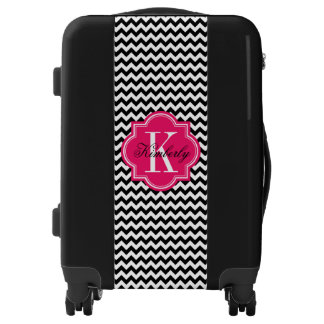 Black and White Chevron with Hot Pink Monogram Luggage