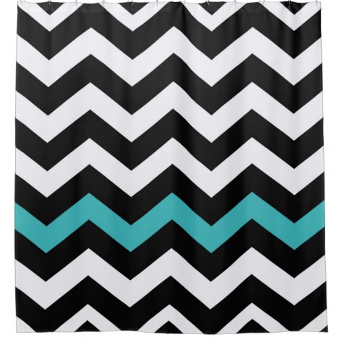 Black and White Chevron With Light Blue Accent Shower Curtain