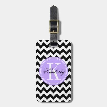 Black And White Chevron With Lilac Monogram Luggage Tag by OrganicSaturation at Zazzle