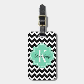 Black And White Chevron With Mint Monogram Luggage Tag by PastelCrown at Zazzle