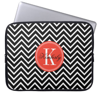 Black and White Chevron with Orange Monogram Laptop Sleeve
