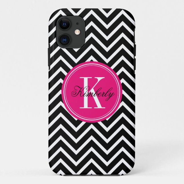 Black and White Chevron with Pink Monogram Case-Mate iPhone Case (Back)