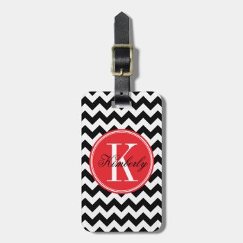 Black And White Chevron With Red Monogram Luggage Tag by OrganicSaturation at Zazzle