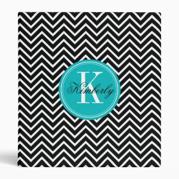 Black And White Chevron With Teal Monogram 3 Ring Binder by OrganicSaturation at Zazzle