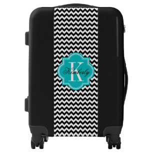 Black and White Chevron with Teal Monogram Luggage