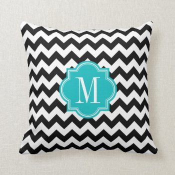 Black And White Chevron With Teal Monogram Throw Pillow by PastelCrown at Zazzle
