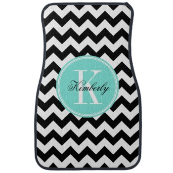 Black And White Chevron With Turquoise Monogram Car Floor Mat by PastelCrown at Zazzle
