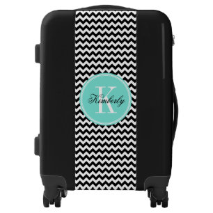 Black and White Chevron with Turquoise Monogram Luggage