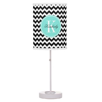 Black And White Chevron With Turquoise Monogram Table Lamp by PastelCrown at Zazzle
