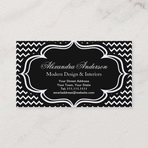 Customizable Black and White Chevron Zig Zag Elegant Monogram A Business Card Template