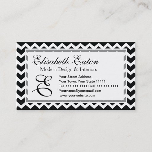 Customizable Black and White Chevron Zig Zag Retro Elegance Business Card Templates