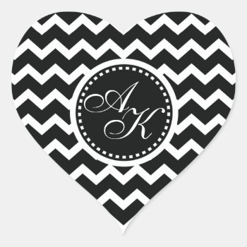 Black And White Chevron Zig Zag Retro Elegance Heart Sticker by VillageDesign at Zazzle