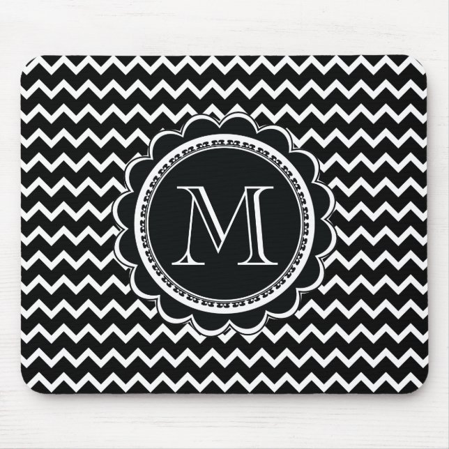 Black and White Chevron Zig Zag Retro Elegance Mouse Pad (Front)