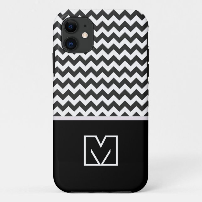 Black and White Chevron Zigzag. Custom Monogram Case-Mate iPhone Case (Back)