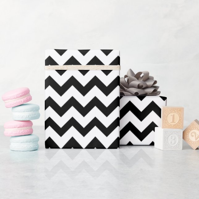 Black And White Chevron Zigzag Pattern Wrapping Paper (Baby Shower)