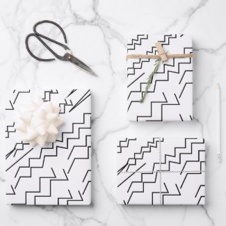 Black and White Chevron Zigzag Stripes Wrapping Paper Sheets