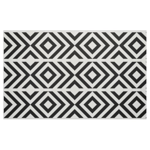 Black and White Chevrons and Diamonds Geometric Fabric