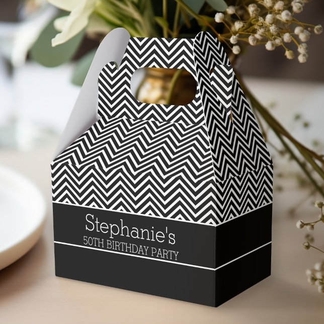 Black and White Chevrons Birthday Party Favor Boxes (Personalized favor box - birthday party - black and white)