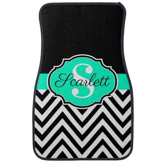 Black and White Chevrons Car Floor Mat (Front)