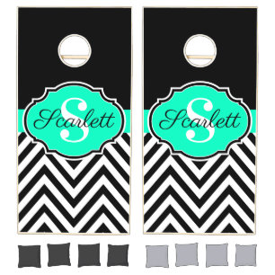 Black and White Chevrons Cornhole Set