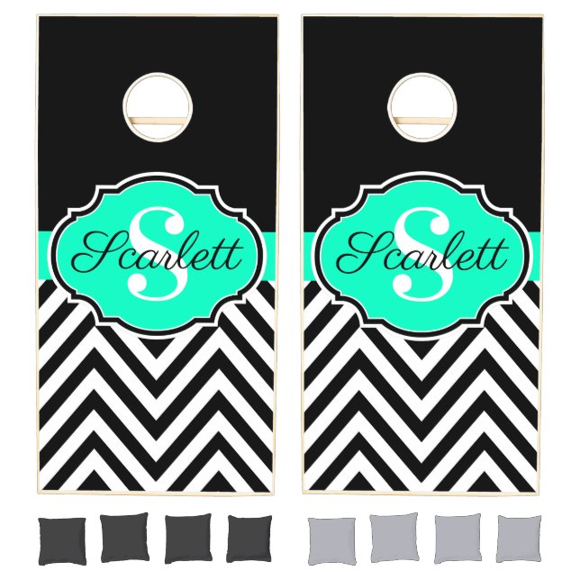 Black and White Chevrons Cornhole Set (Set)