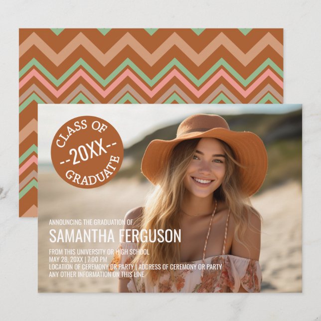 Black and White Chevrons Graduation Party Photo Invitation (Front/Back)