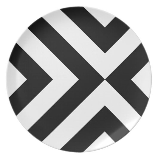 Black and White Chevrons Melamine Plate (Front)