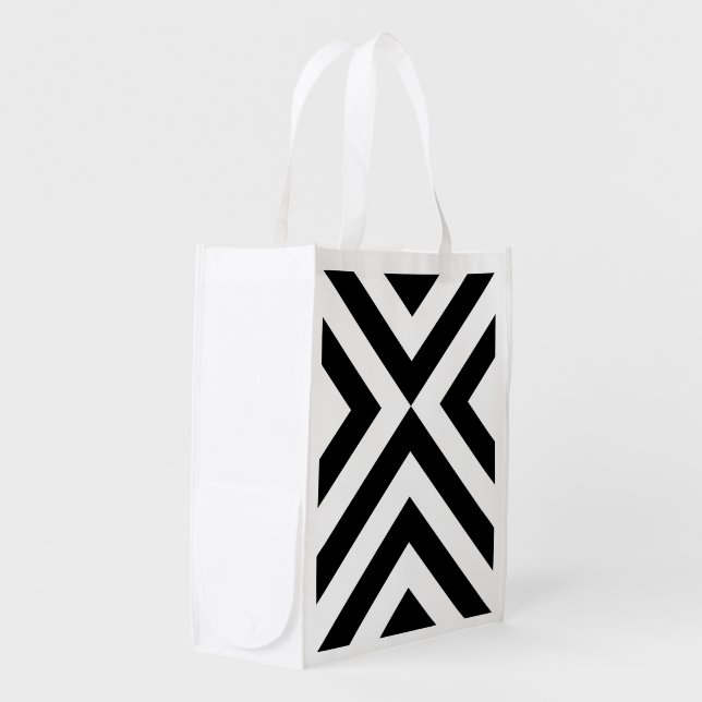 Black and White Chevrons Reusable Grocery Bag (Front Side)