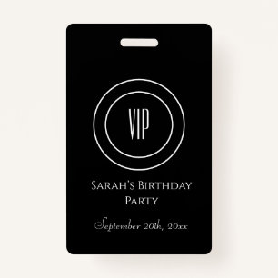 Black and White Chic Birthday Party VIP Access Badge