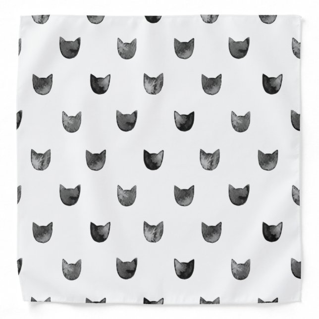 Black and White Chic Cute Cat Pattern Bandana (Front)