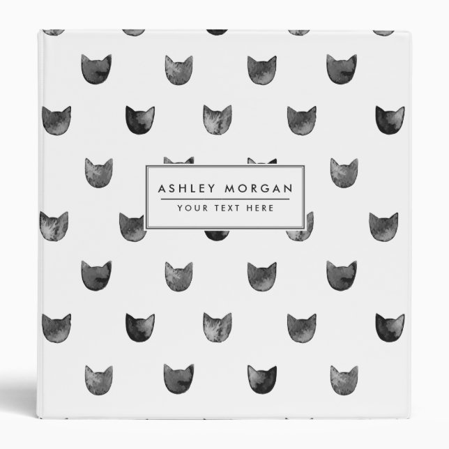 Black and White Chic Cute Cat Pattern Binder (Front)