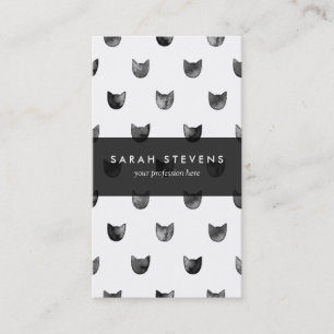 Black and White Chic Cute Cat Pattern Business Card