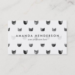 Black and White Chic Cute Cat Pattern Business Card