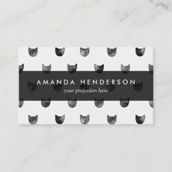 Black And White Chic Cute Cat Pattern Business Card by allpattern at Zazzle