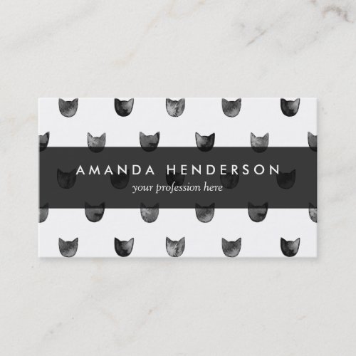 Black and White Chic Cute Cat Pattern Business Card