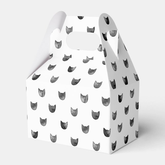 Black and White Chic Cute Cat Pattern Favor Boxes (Front Side)
