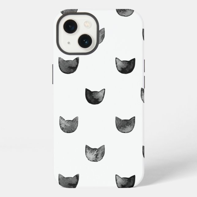 Black and White Chic Cute Cat Pattern Iphone Case (Back)