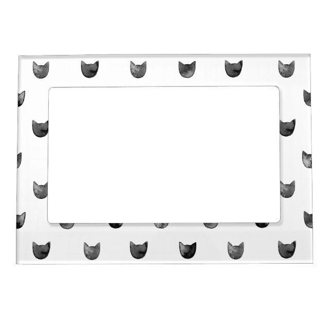 Black and White Chic Cute Cat Pattern Magnetic Photo Frame (Front)