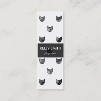 Black and White Chic Cute Cat Pattern Mini Business Card