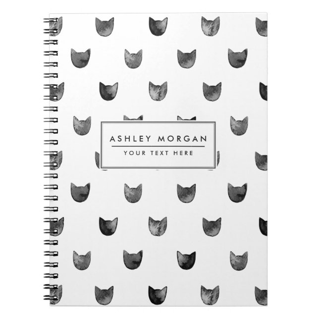Black and White Chic Cute Cat Pattern Notebook (Front)